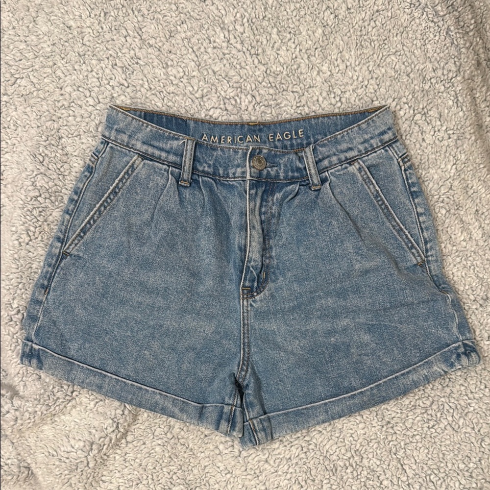 American Eagle High-Waisted Cuffed Pintuck Denim Shorts